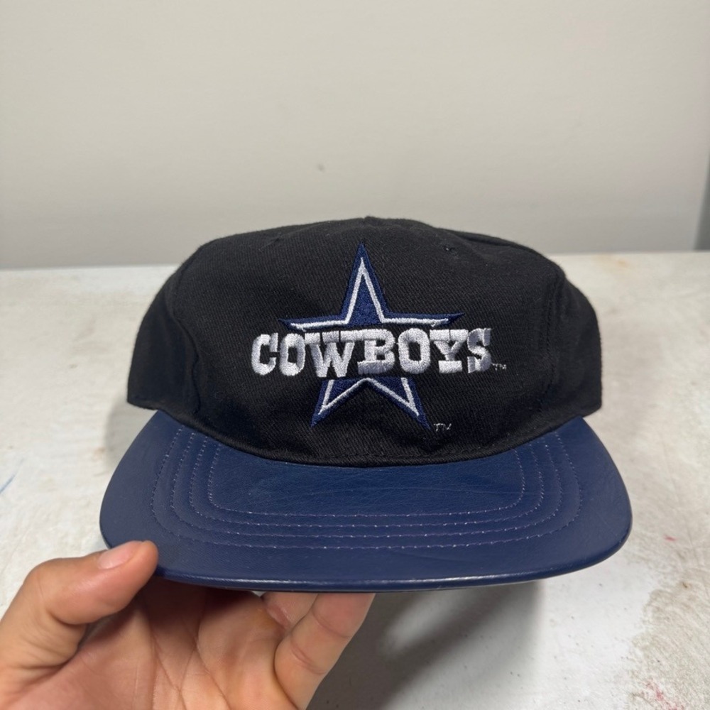 Vtg Leather Dallas Cowboys Hat NFL by Jeff Hamilton Strap Back Adjustable USA